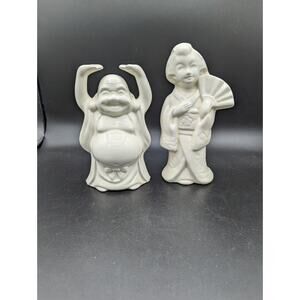 Vintage Set 2 Benihana Buddha And Geisha Girl Tiki Mugs White Ceramic Planters